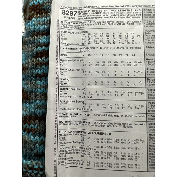 McCalls 8297 Sewing pattern dress fit and flare cropped blazer size 14 16 18 - Picture 4 of 6